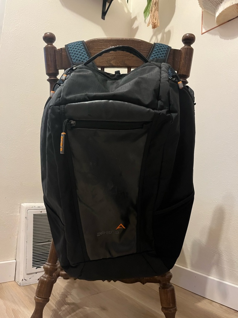 Black Everyday Travel Backpack / Duffle Bag with Orange Accent and Padded Back
